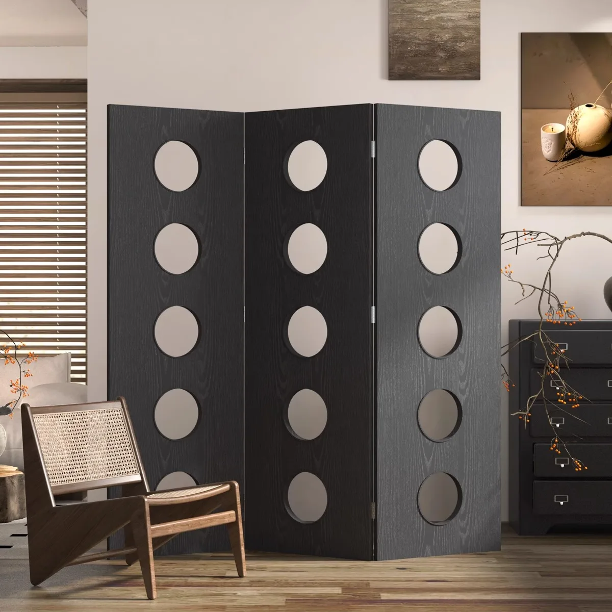 

Medieval screen round hole hollow partition background wall modern simple shielding folding mobile clothing store partition