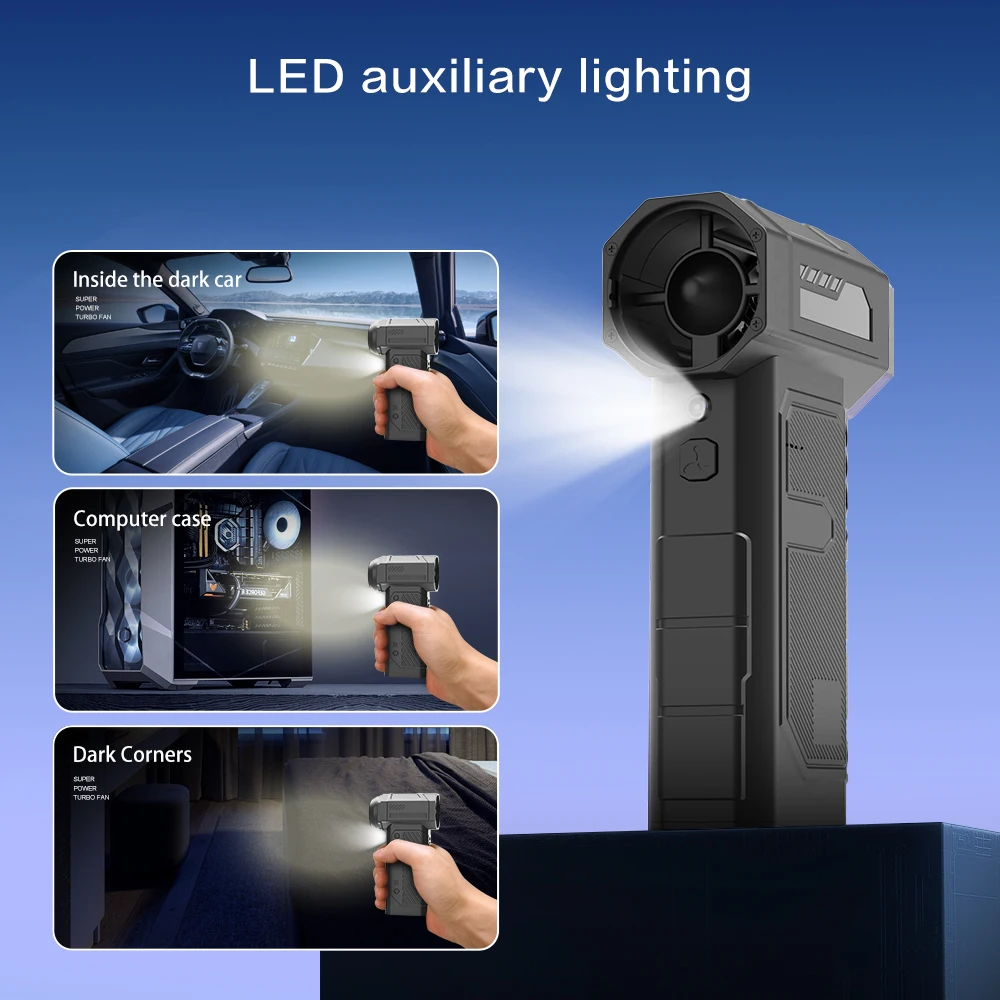 500000RPM 강력한 블로워 40mm 터보 제트 팬 휴대용 차량 청소 팬 LED 라이트 무선 압축 공기 청소기