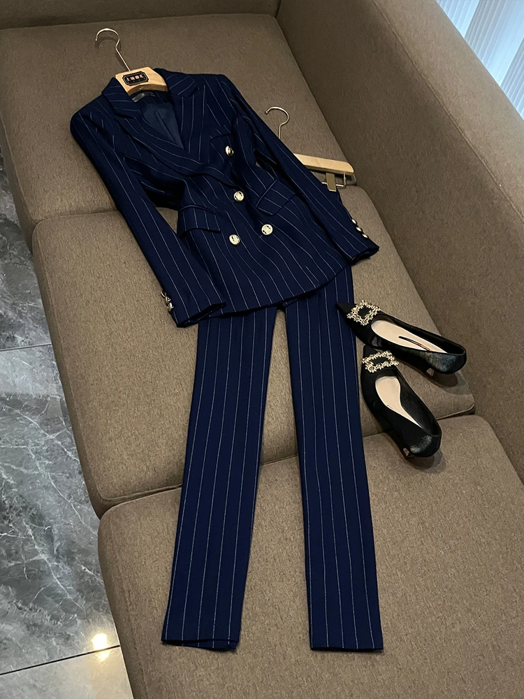 

Женский костюм в полоску Ele, элитная деловая одежда, осень-зима, Новое поступление, для похудения, профессиональное ощущение OK365