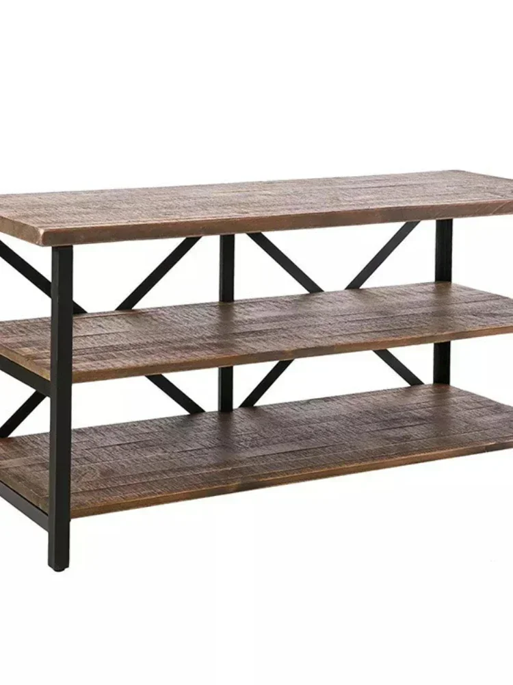 Simple Modern Floor Living Room Storage Rack American Multi-Layer TV Rack Iron and Wood Combined Storage Rack