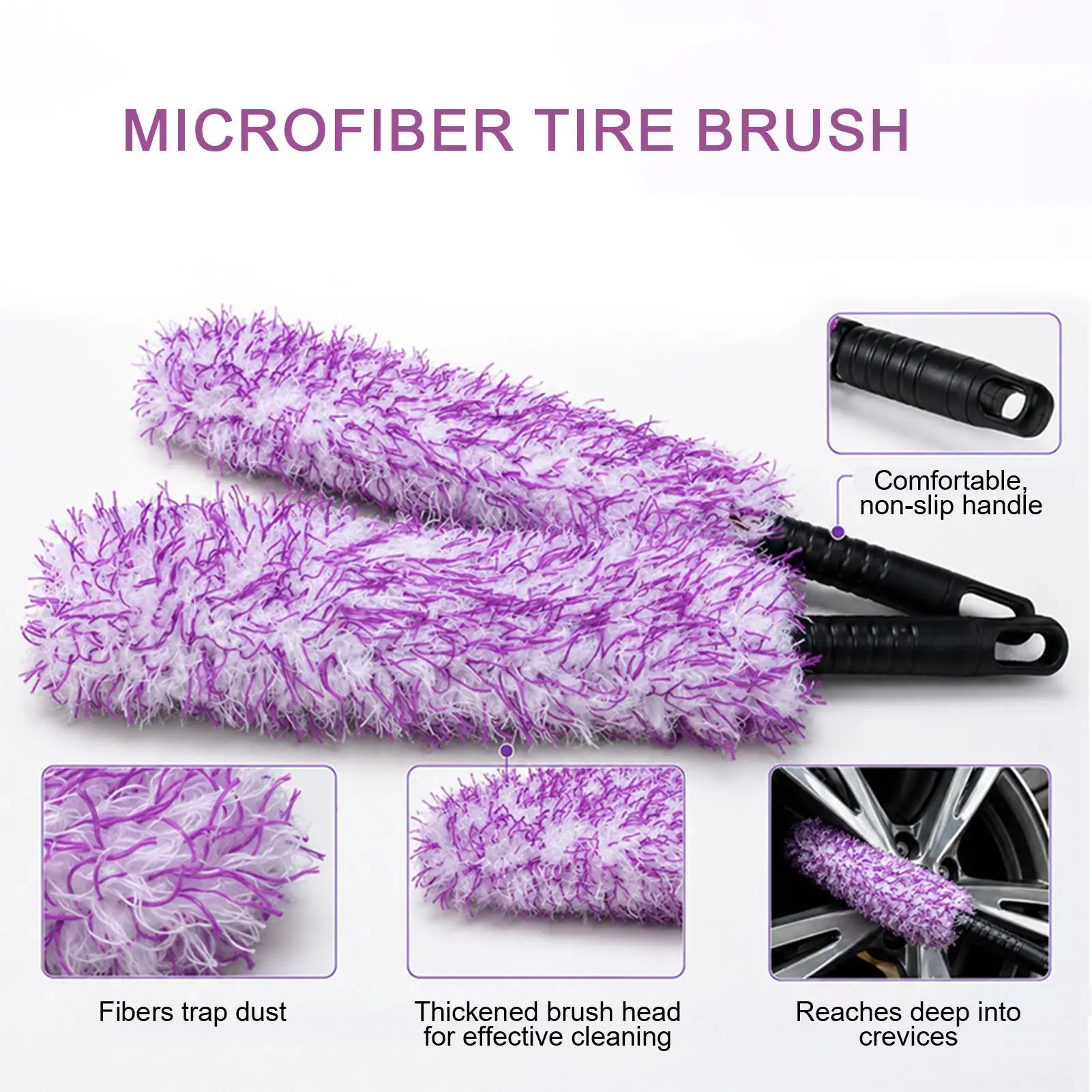 Tire Brush 16.14in Microfiber Bristles Scratch-Free Long Handle Wheel Barrel Brush For SUVs RVs Trucks Vehicles Rim Hubs Grilles