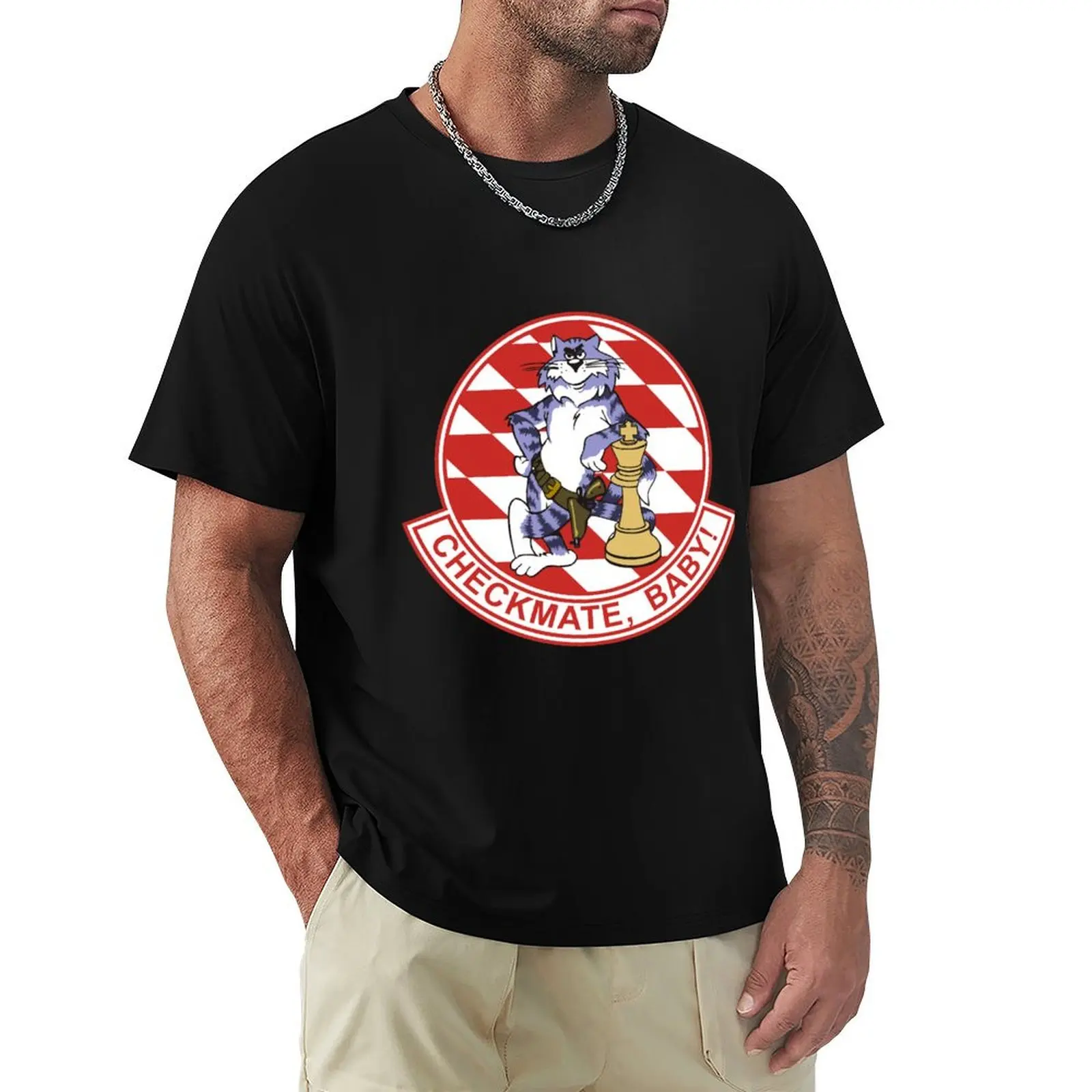 Tomcat VF-211 Fighting Checkmates T-Shirt Large Size Loose Casual Tee