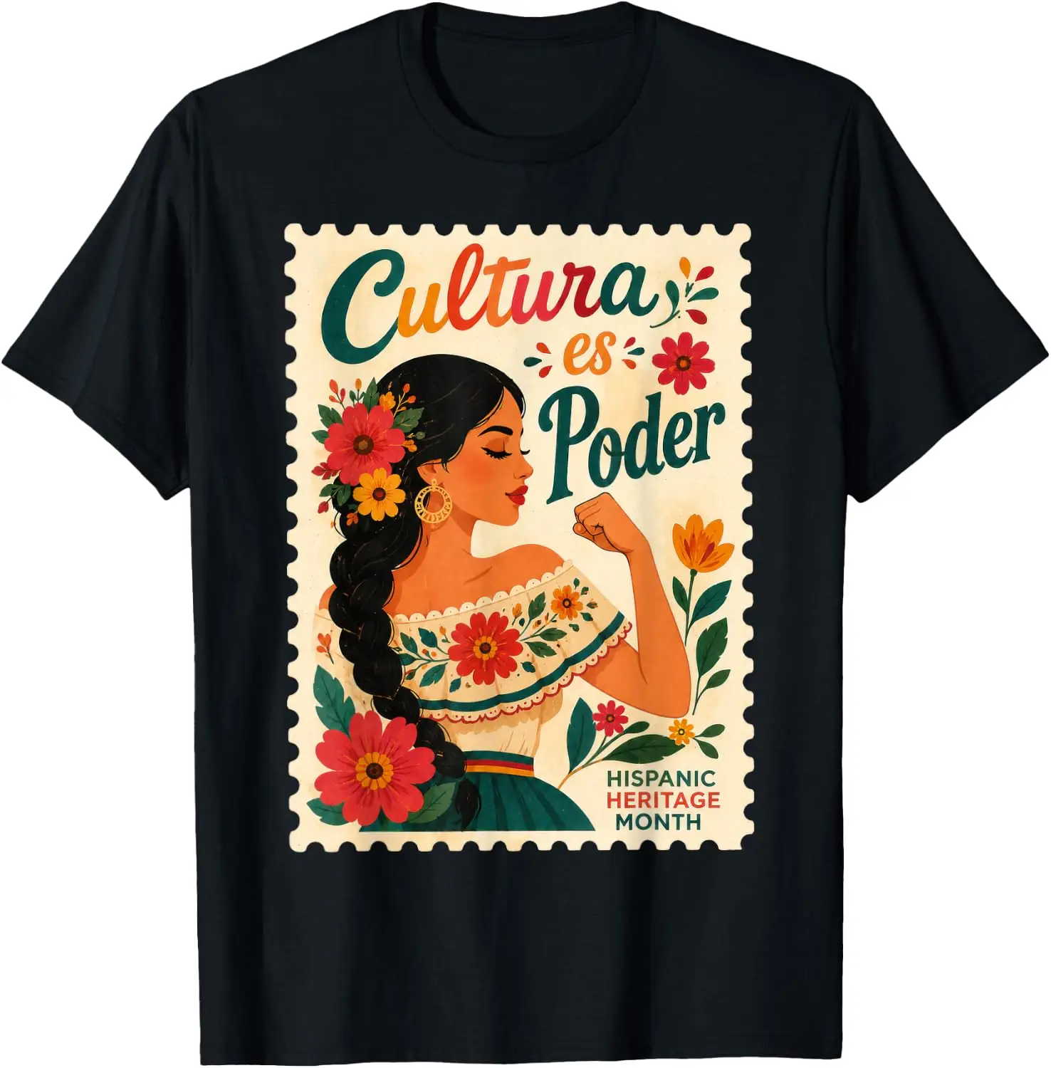 Cultura ES Poder Hispanic Heritage Shirts Latina Empowerment T-Shirt Fun 100% Cotton Short-Sleeve Shirt – A Gift For Halloween