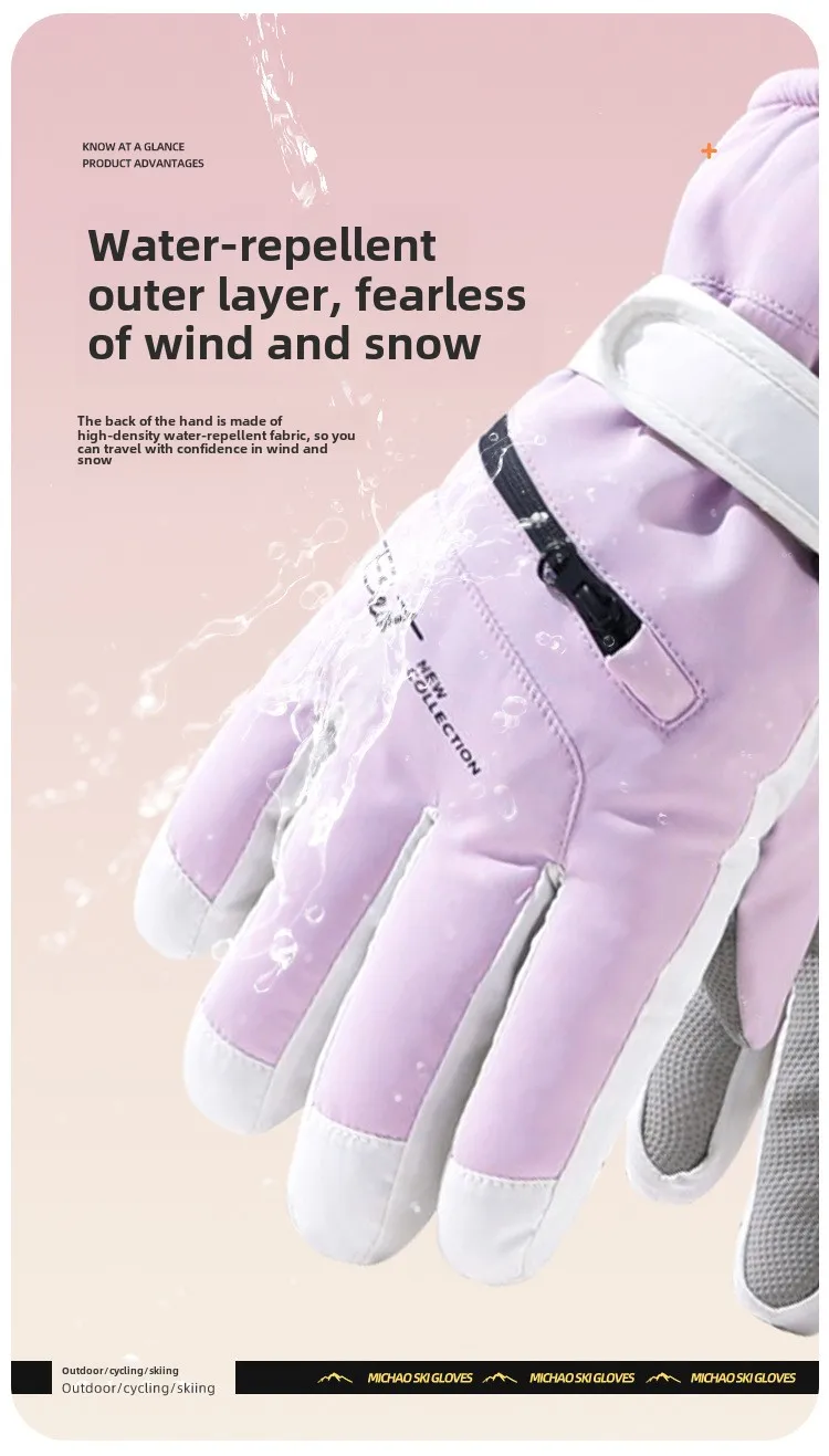 Thermal Winter Cycling Gloves Non-Slip Touch Screen Ski Gloves Men's Women's Waterproof Warm Snowboard Accessories with Pocket