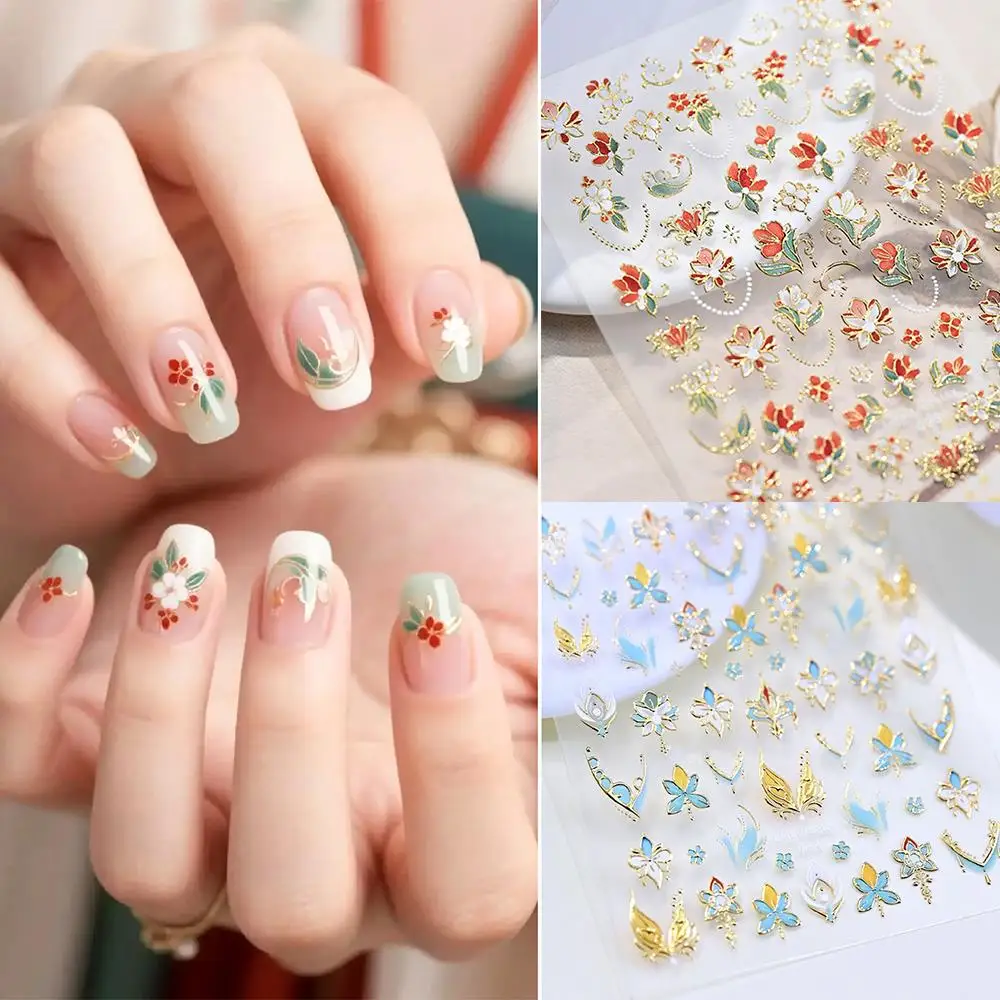 Autocollants pour ongles en forme de fleur, en Relief 5D, auto-adhésifs, à pression, Chic, pour pièces d'ongles, décalcomanies de manucure