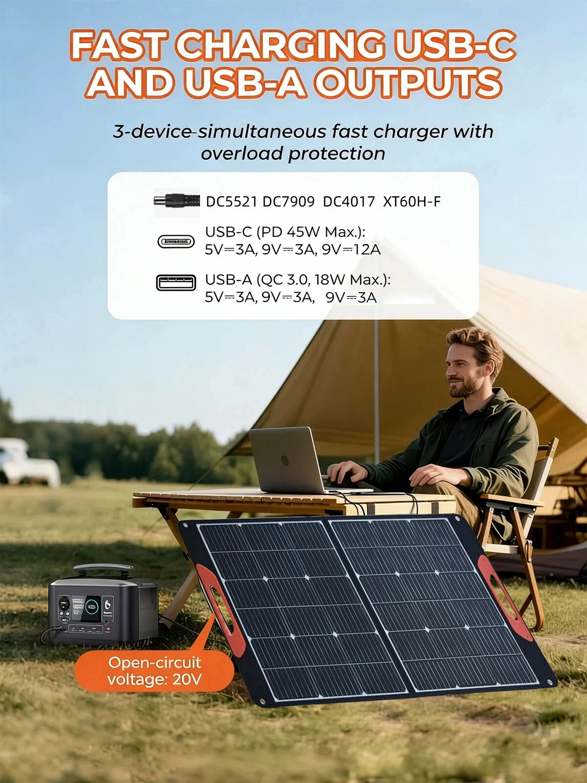 100W Faltbares Solarpanel, Effizientes Wasserdichtes Tragbares Solarladegerät, Leicht zu Transportierendes Solarpanel für Powerstation, Outdoor, Camping, Wohnmobil, Van