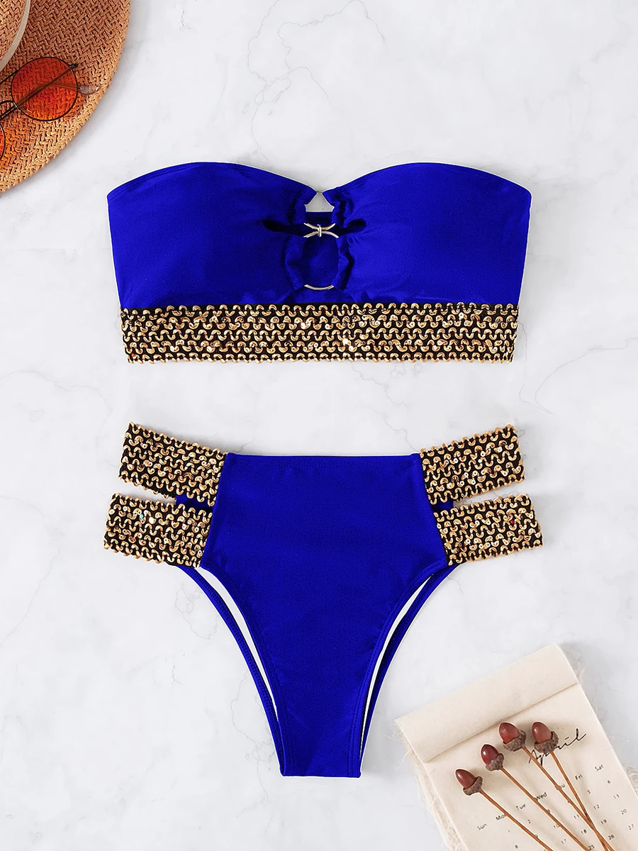 Imagem -06 - Conjunto de Biquíni Sexy em Bandeau Feminino Maiô de Cintura Alta Roupas de Banho Moda Praia Fato de Banho Verão 2023