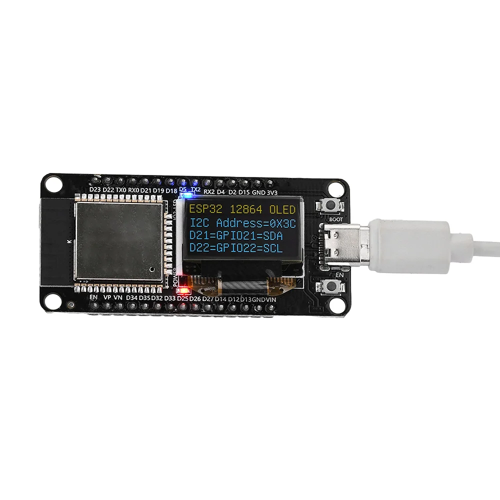 ESP-WROOM-32D ESP32 Development Board 0.96 Inch OLED Display,CH340C,WiFi+BLE Wireless Module,Type-C/Mini/Micro USB for Arduino