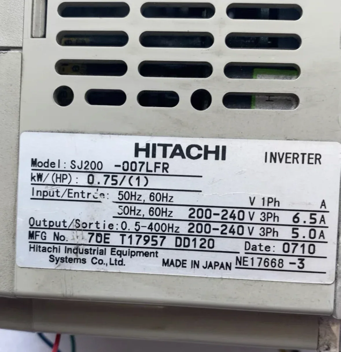 Second-hand inverter, SJ200-007LFR, 0.75 kw, 220V, function package