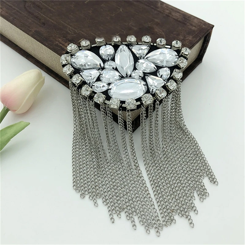 Fashion Handmade Shoulder Jewelry Tassel Rhinestones Epaulettes Clothing Accessories Brooch Epaulet Shoulder Brooches Gift