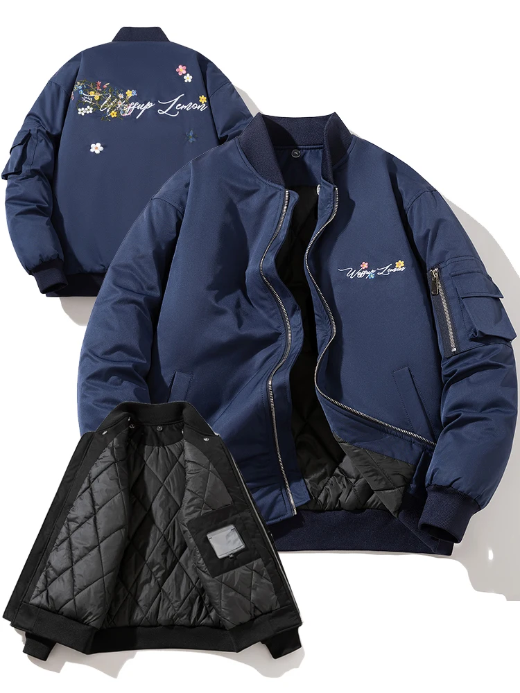 

Модная мужская куртка-бомбер из утепленного хлопка с вышивкой, осенне-зимняя, теплая, длинная, на молнии...