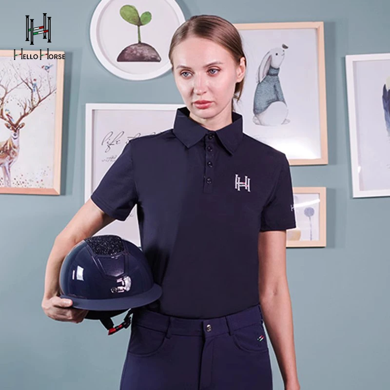 Hello Horse Kaus Polo Pelindung Matahari Lengan Pendek Olahraga Berkuda Kaus Berkuda Penyerap Kelembapan dan Cepat Kering Pakaian Berkuda Musim Panas Atasan Peralatan Ksatria