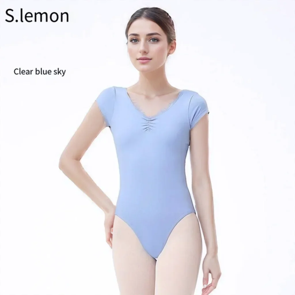 

S.lemon взрослый балерина с короткими рукавами и v-образным вырезом, танцевальное боди, балетные трико с вырезом, топ с открытой спиной для детей, девочек и женщин