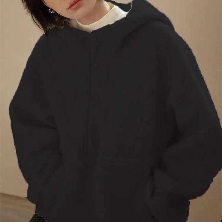 Lamb Fleece Hoodie for Women with Thick, Warm, Fashionable and Versatile Casual Top Made of Fleece Particle Velvet