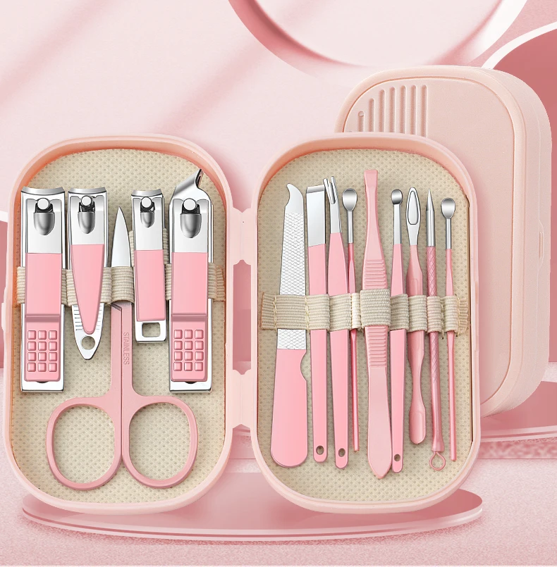 14-18-piece-stainless-steel-manicure-pedicure-set-pink-and-blue-nail-scissors-clippers-ear-digging-spoon-for-men-women