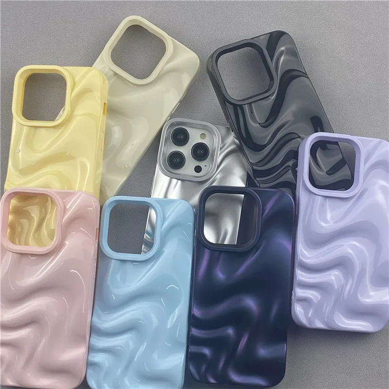 Minimalist candy colored pleated 14 promax phone case 15 plus electroplated silver iPhone 13 premium 12 fashionable 11 silicone