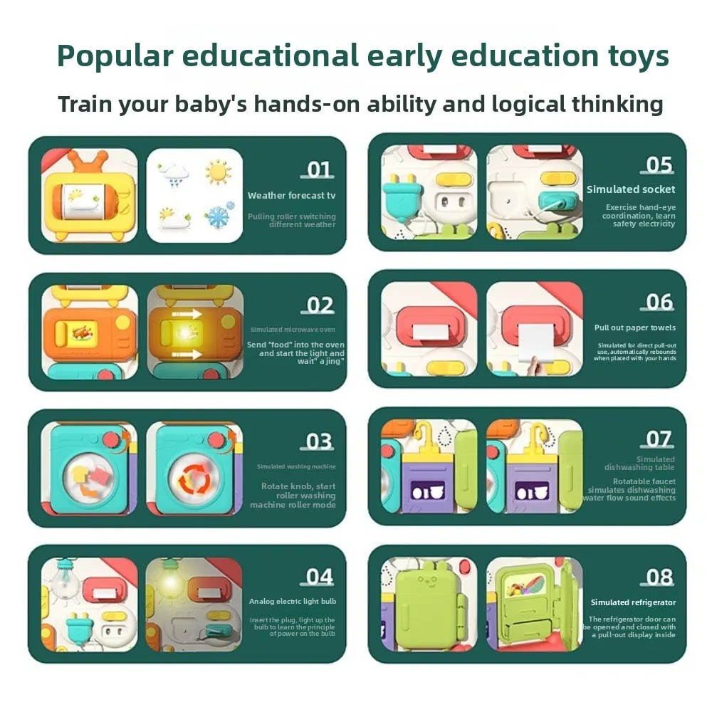 63-IN-1 Montessori Bordo occupato Sviluppo sensoriale Conoscenza generale Giocattoli per l'educazione precoce Puzzle Libro di apprendimento pratico per il bambino