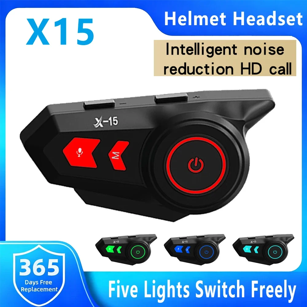 X-15 Motorcycle Helmet Bluetooth Headset 5 Kinds Of Breathing Ambient Lights 40mm Dynamic Horn Speaker Unit IP65 Waterproof