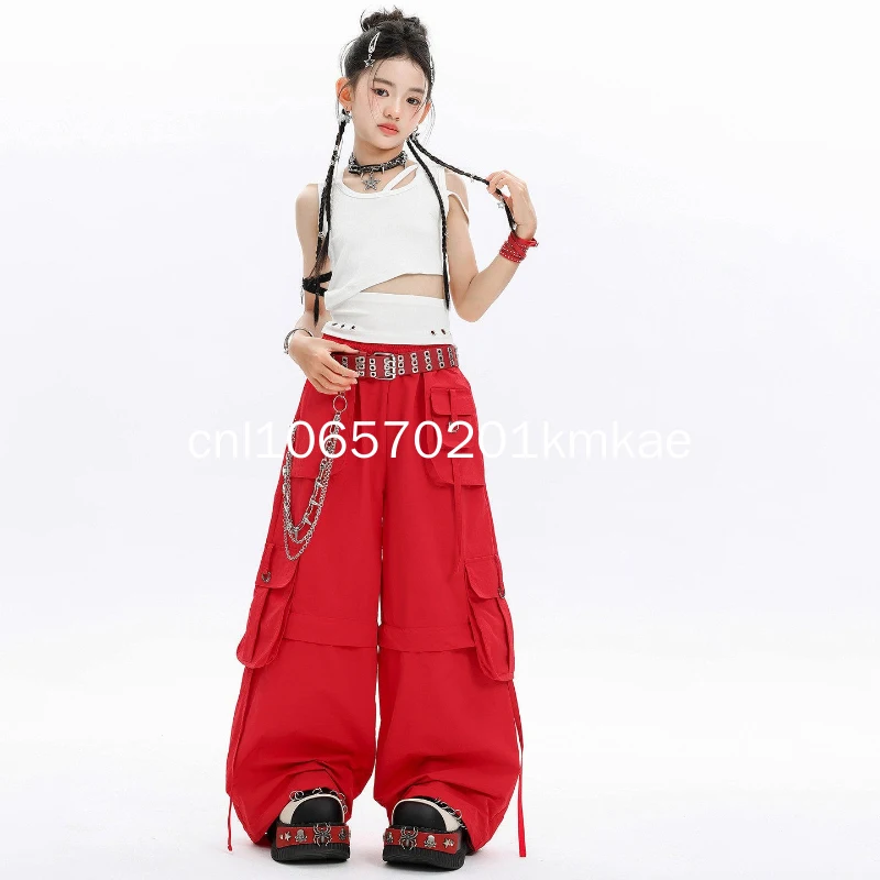 Girls Hip Hop Street Dance Clothing K-pop Stage Outfits Jazz Dance Clothes White Ripped Vest Baggy Pants Group Party Rave Sets