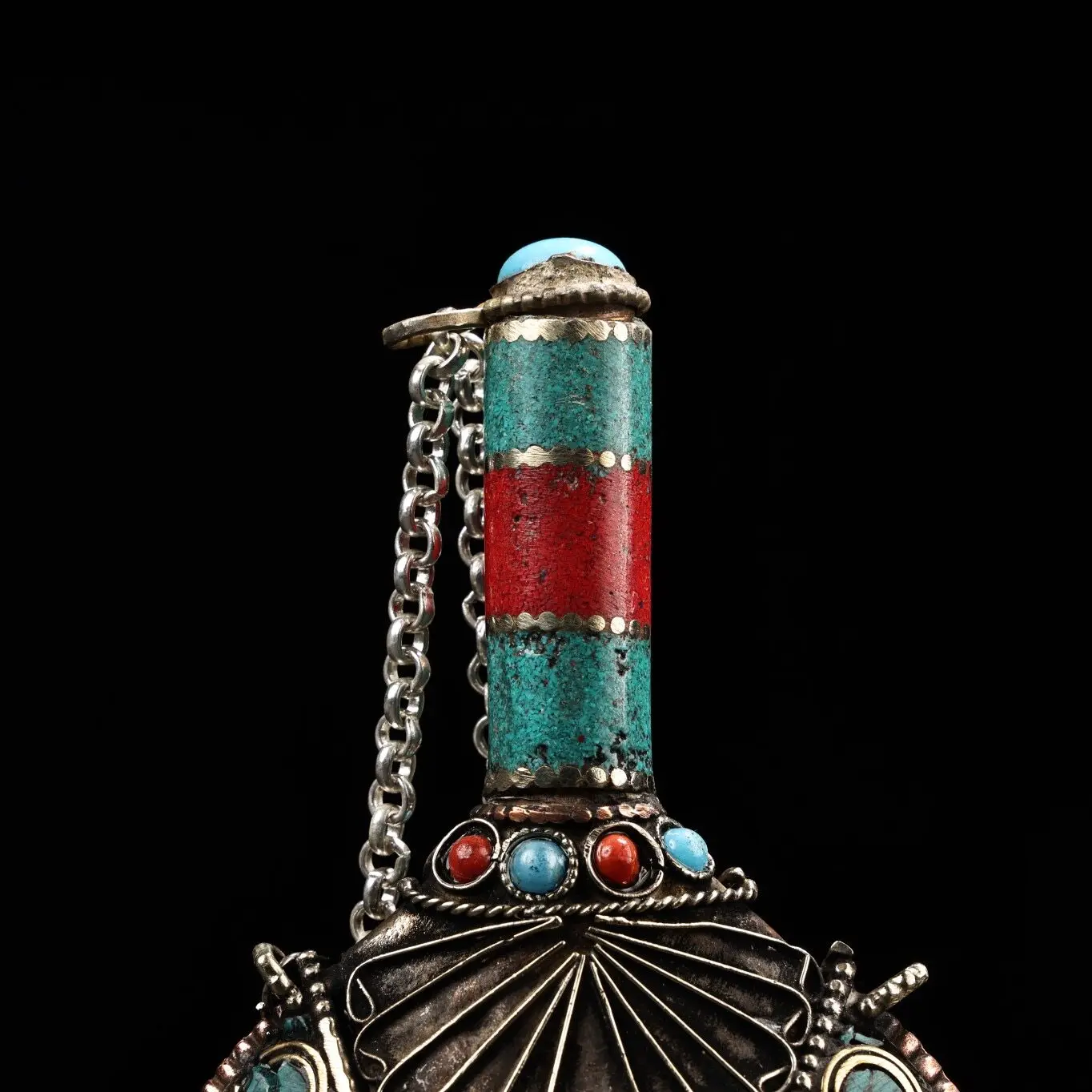 Tibetan Style Pure Copper Handmade Snuff Bottle Gem Inlaid Exquisite Home Decor Collectible