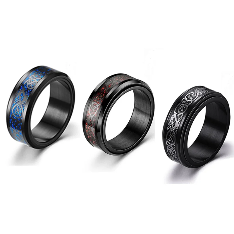 Rotaing Celtic Dragon Stainless Steel Spinner Ring Anti Stress Fidget Finger Jewelry Men Party Rings Personality Accessories