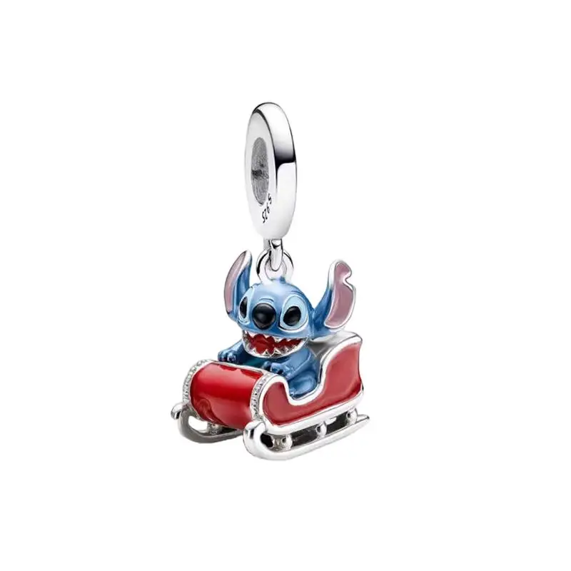 Potdemiel Disney 925 Silber Stitch&Mickey Charms Anhänger Perlen Passend für Original Halskette Armband DIY Frauen Geburtstagsgeschenk