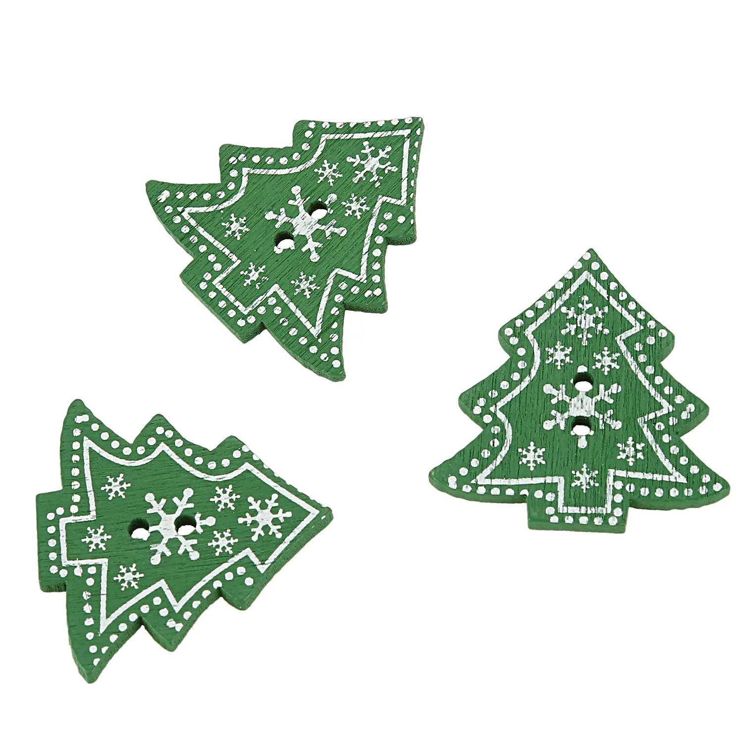 High-end 25pcs Christmas tree Shape Decor Embellishment Wooden Buttons With Two Holes For Sewing Scrapbook Crafting