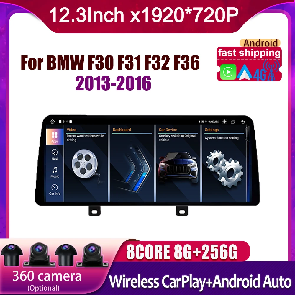 

For BMW F30 F31 F32 F36 2013-2016 Android 14 Touch Screen ID8 Car Carplay Monitors Stereo Speacker Radio Multimedia Player