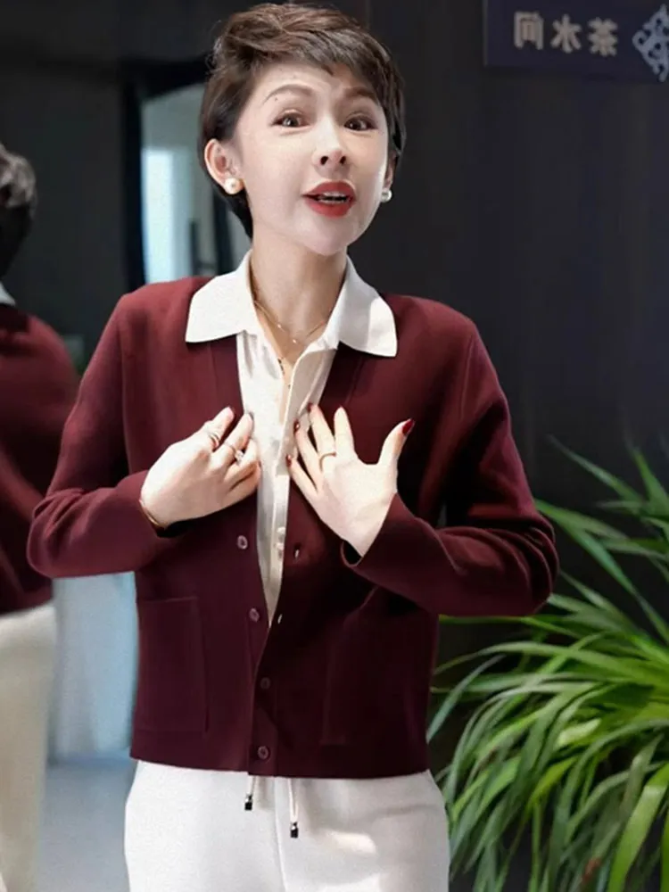 Ele Pure Color Knitted Open Cardigan Long Sve Casual Faionable Winter New Sle Age-Reversing Outerwear Women's Top