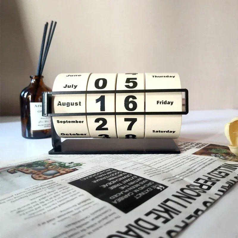 

2024 new retro wood perpetual calendar tabletop decoration art desktop living room household manual calendar