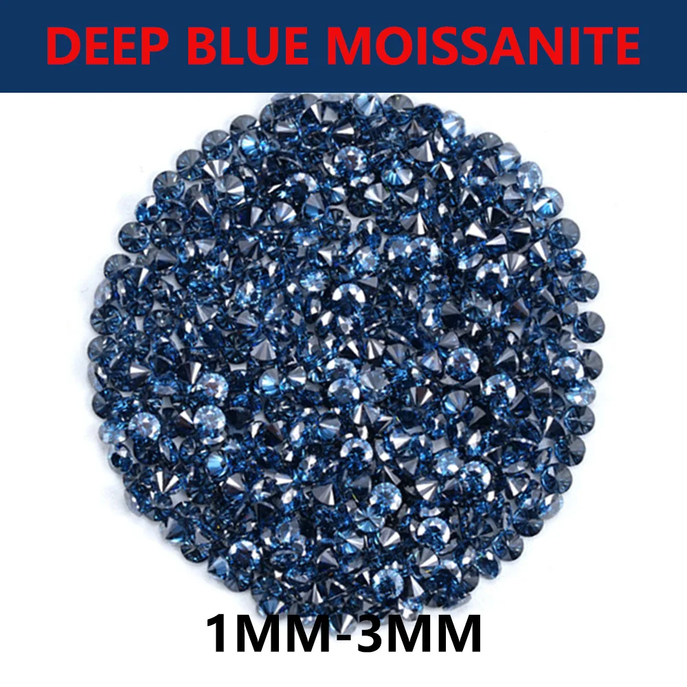 Original Royal Dark Blue Small Moissanite 1mm 2mm 3mm Loose Blue Round Moissanite DIY Luxury Jewelry Setting