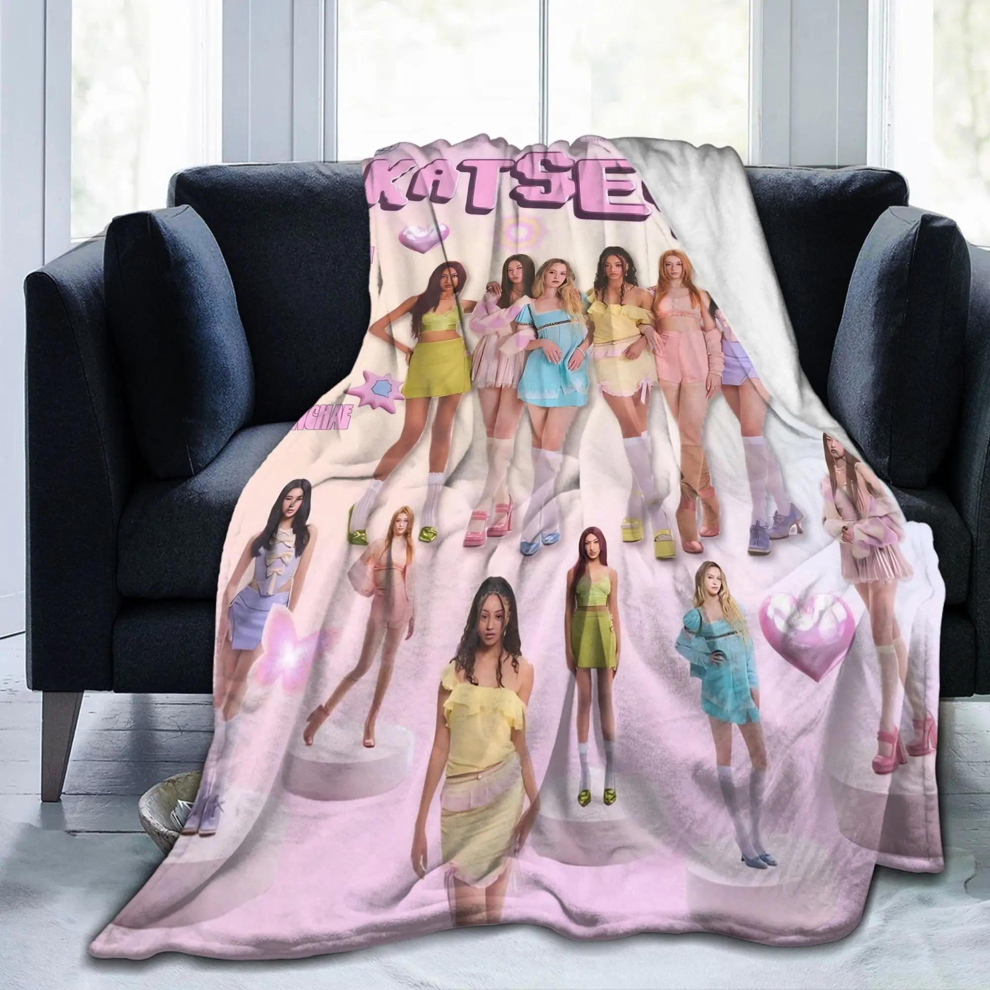 Katseye Kpop Girl Blankets Coral Fleece Plush Print  Multi-function Lightweight Throw Blankets for Bed Office Rug Piece