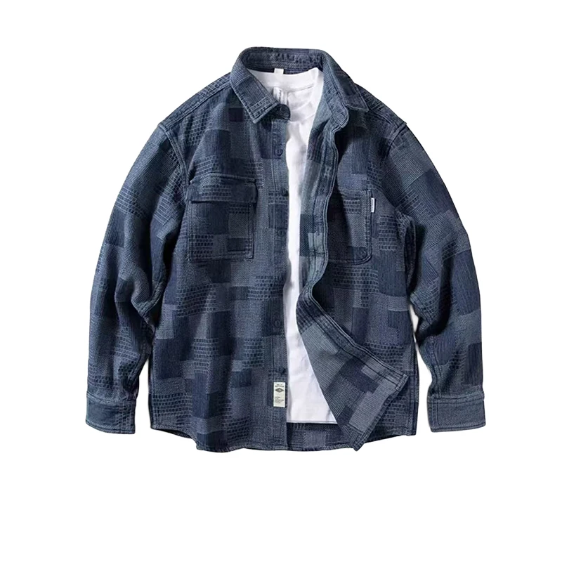 

Men's Vintage Washed Checkered Work Shirt, Black-Gray/Blue-Gray Two-Tone + Workwear Large Pocket Design, Checkered Texture Breaks the Monotony of Basic Styles, Loose Fit Suitable for All Body Types, Workwear Pockets Combine Practicality and Style, Can Be 