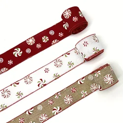 1szt 5 jardów wstążek świątecznych Candy Wired Edge Ribbon Peppermints Pattern Ribbon for DIY Crafts Xmas Tree Party Home Decor