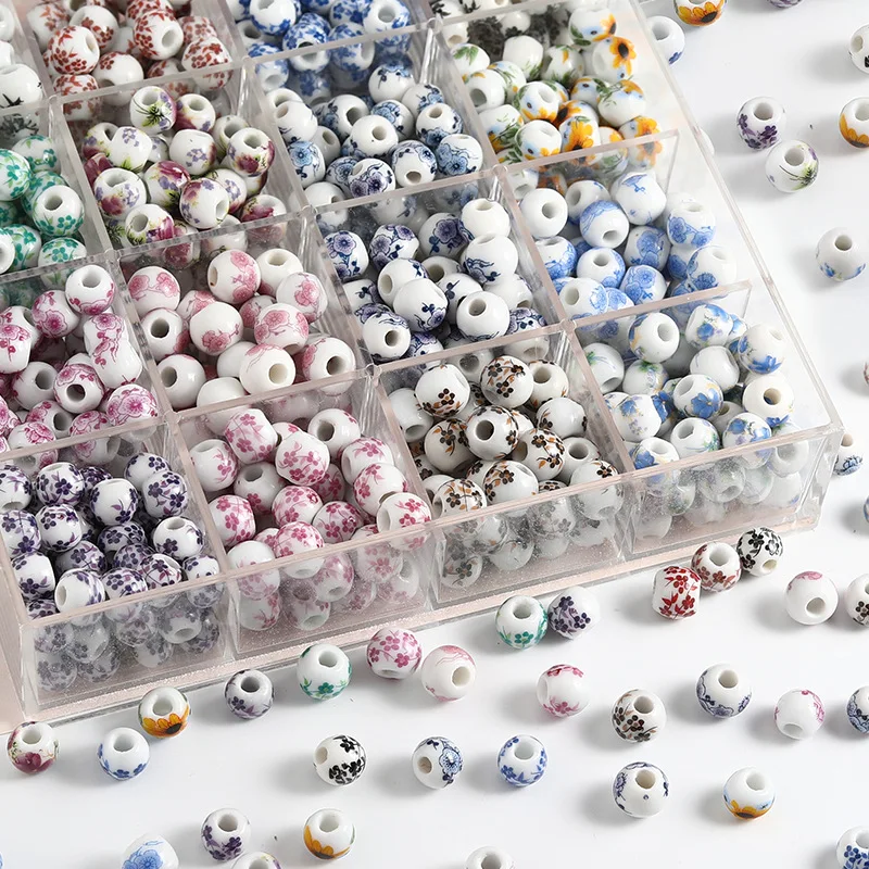 Fashion 10/30/50/100pcs/lot 8mm Round Ceramic Beads Colorful Flower Patterns Loose Spacer Beads For DIY Charms Bracelet Necklace