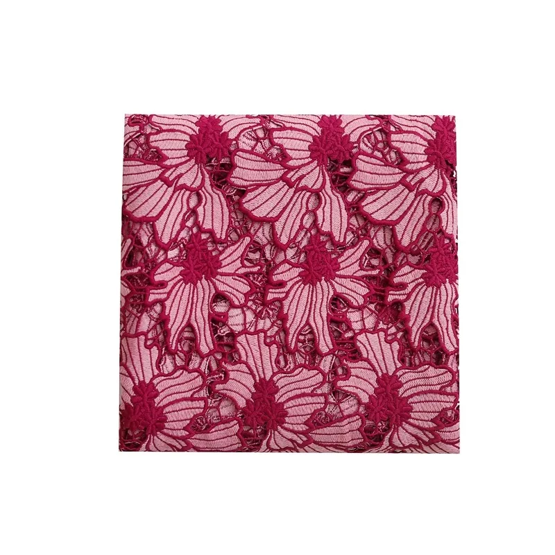 Water Soluble Lace Fabric with Hollow Out Contrast Embroidery for Dressmaking Clothing Designer Fabric