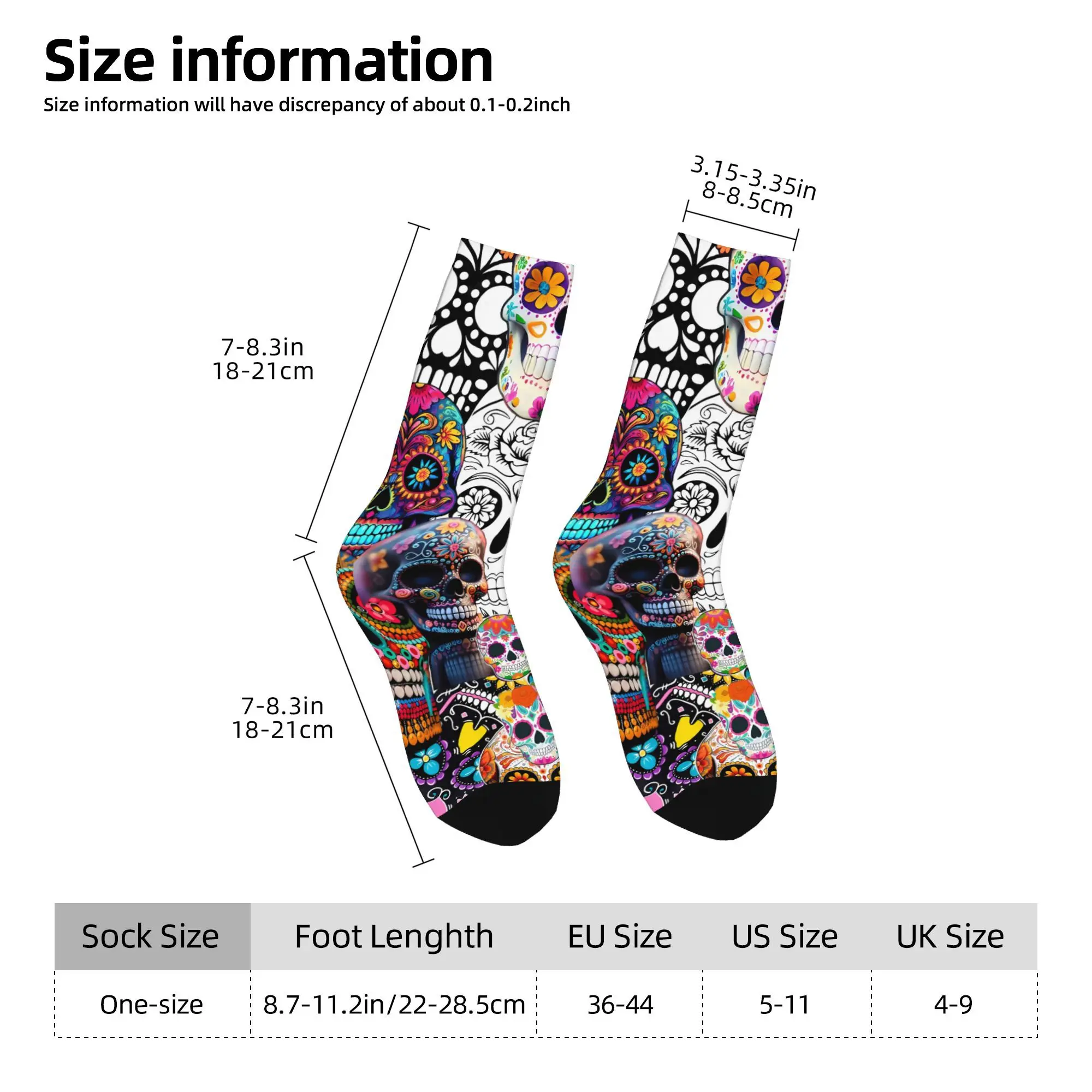 Funny Sock for Men Sugar Skull Day of the Dead Pattern Hip Hop Harajuku  Happy Quality Pattern Printed Crew Sock Casual Gift