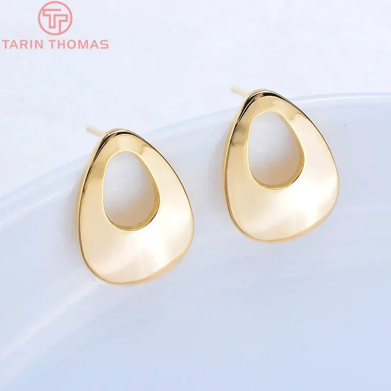 (2695)10PCS 12x17MM 24K Gold Color Plated Brass Hollow Drop Shaped Stud Earrings Diy Jewelry Findings Accessories wholesale