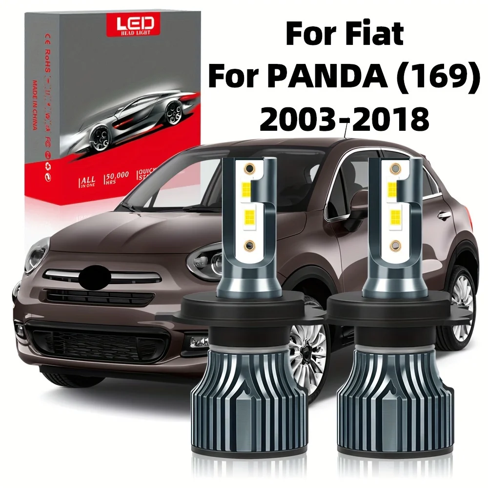 Fit For Fiat PANDA (169) (2003-2018), H4 High Low Beam All In One, 6500K White 300M Exposure Distance, Very Fast Silent Fan 2pcs