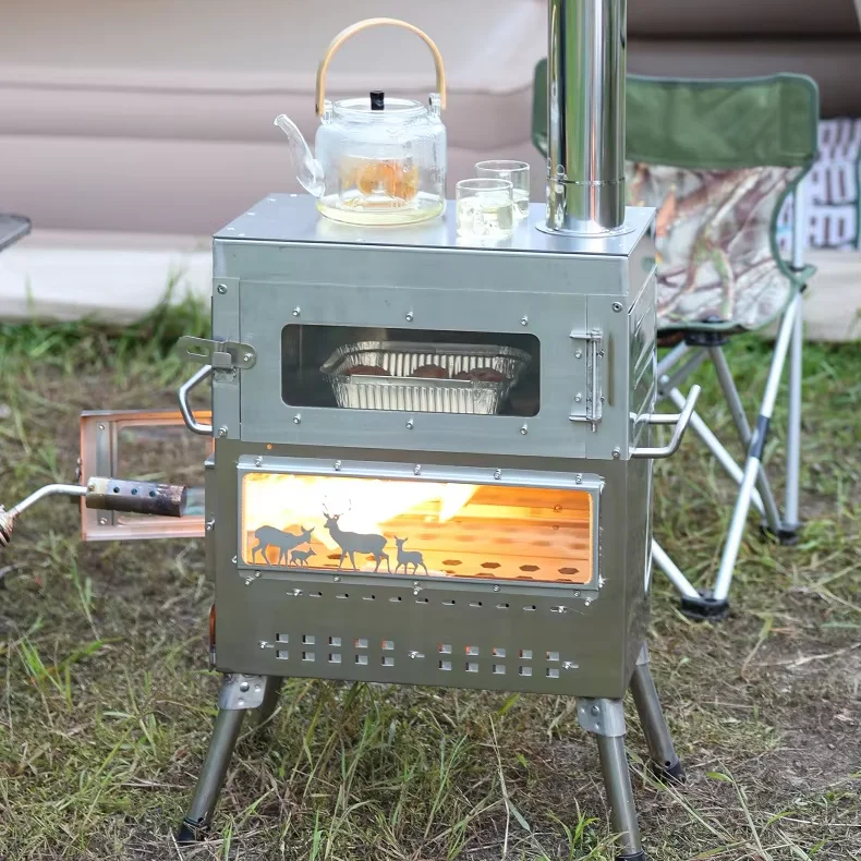 투오펑 친환경 스테인리스 휴대용 바베큐 스토브 대형 야외 오븐 (장작 난방, 차 끓이기, 캠핑 텐트용)