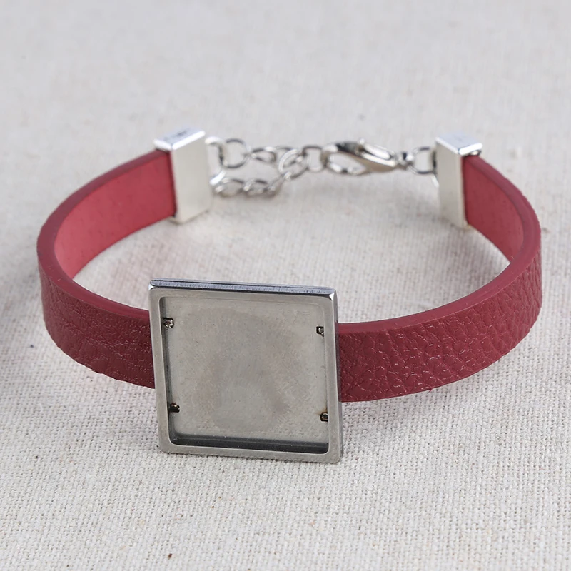 onwear 5pcs stainless steel fit square cabochon 20mm bracelet base diy flat leather blank bangle bracelets bezel settings