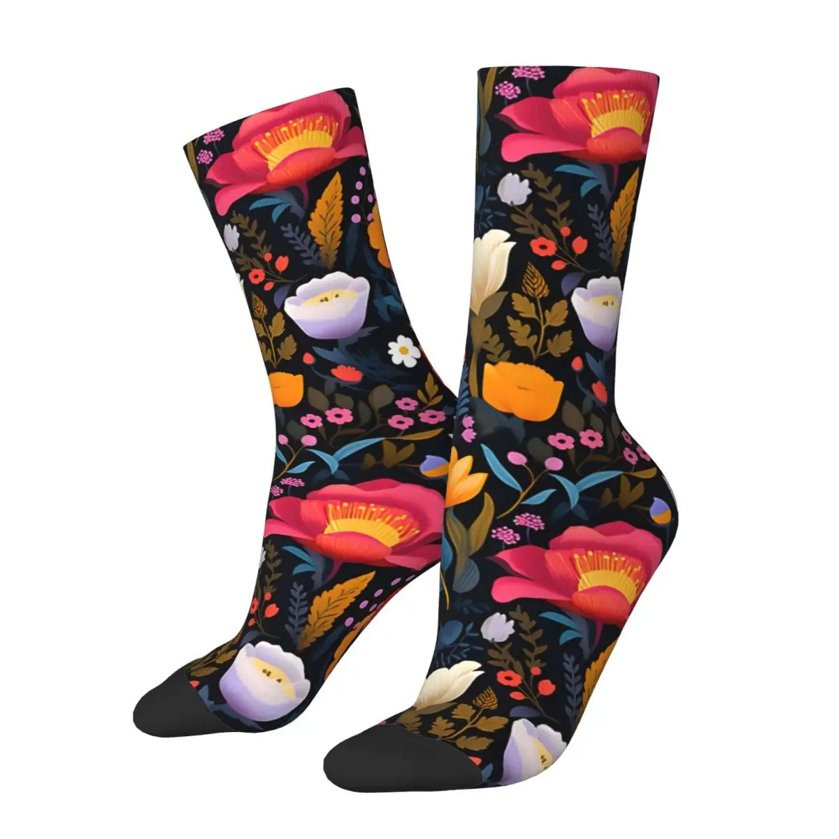 Colorful Flowers Peonies Socks Vintage Colorful Flowers Hip Hop Novelty Seamless Crew  Sock Printed official-website tops fugees