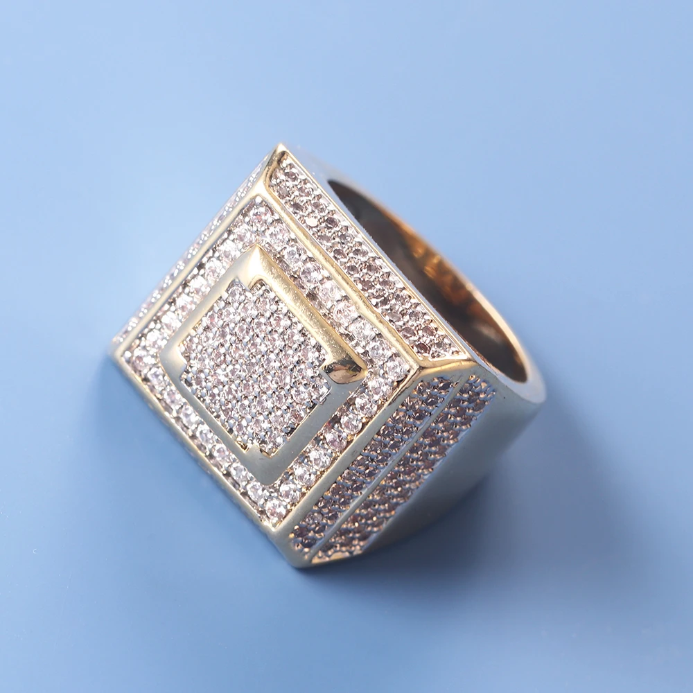 European And American Hot Style Micro-encrusted Zircon Men's Ring Hip-hop Square Ring