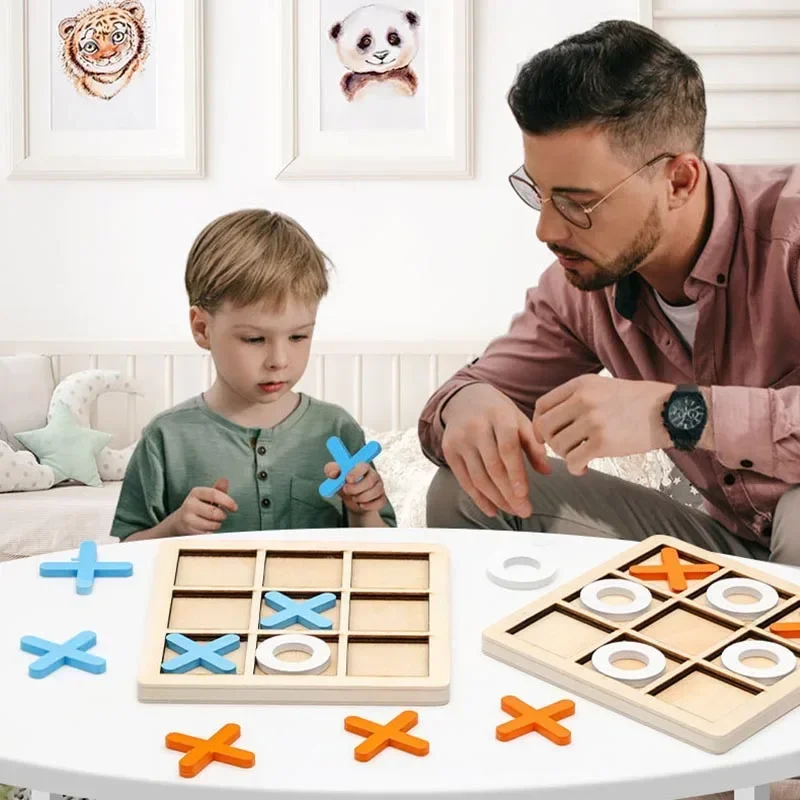 Parent-Child Interaction Wooden Board Game XO Tic Tac Toe Chess Funny Developing Intelligent Educational Toy Puzzles