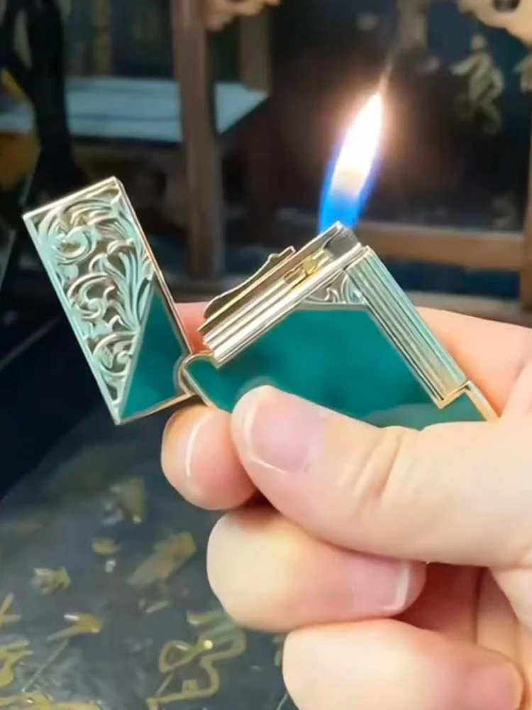 

Fashionable Steel Colored Grinding Wheel Open Flame Lighter, Side Sliding Oblique Flame Metal Material Retro Lighter