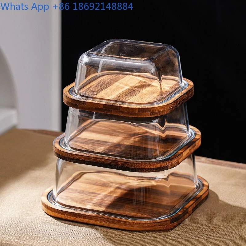 Luxury Glass Lid Butter Storage Container for Cheese Desserts Snacks Kitchen Food Keeper
