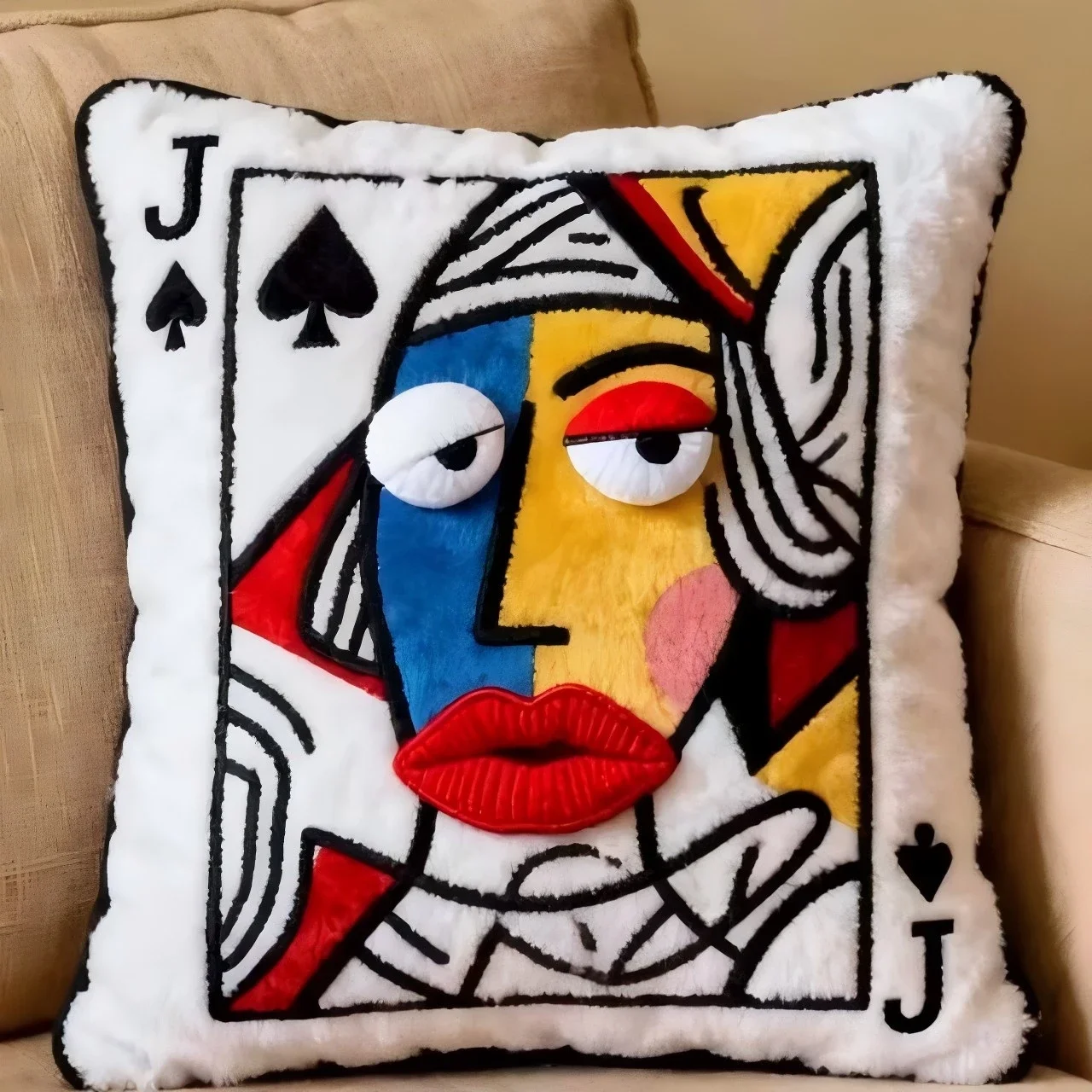 Plush embroidered pillow, poker card cartoon design pillow, cushion, high-value and fun gift