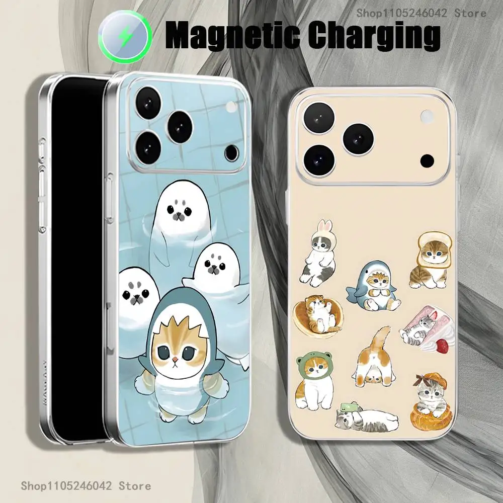 

Cute M-MofusandS Shark Magnetic Wireless Charging Transparent White Phone Case For iPhone 17,16,15,14,13,12,11,Pro,Max,Plus