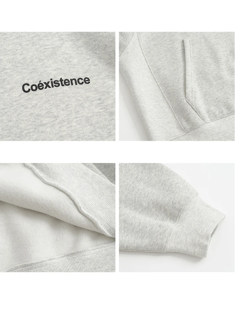 Korean Fashion Grey Fleece Thicken Baggy Pullover Pocket Letter Printing Sweatshirt Lazy Casual Raglan Sleeves Hoodie Autumn