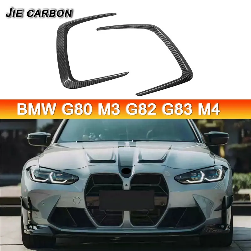 For BMW G80 M3 G82 M4 Carbono Seco CAL Estilo Coche Frente Capó Aire Hoja Anillo Trim Pato Ala Espaciador , 1Par